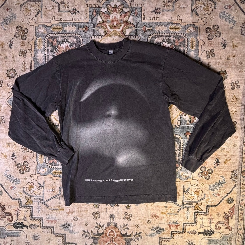 NF Real Music Long Sleeve Graphic T-Shirt Black Garment Dye Men Small LA Apparel